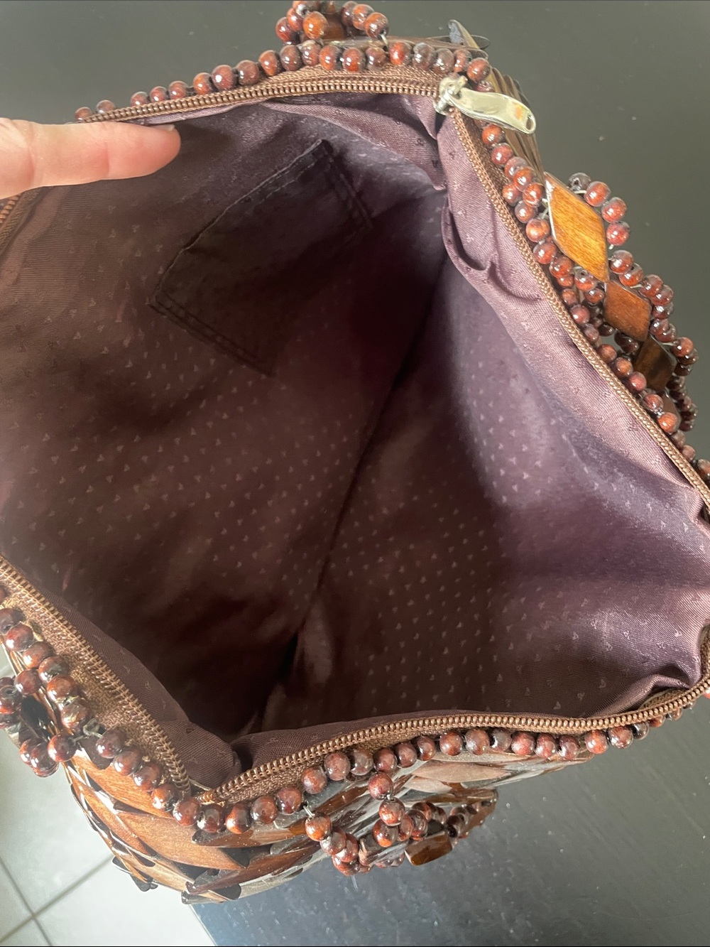 Handmade Wooden beaded purse - Picture 4 of 10